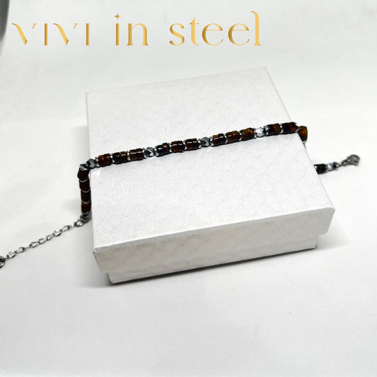 Bracciale pietre e acciaio da uomo