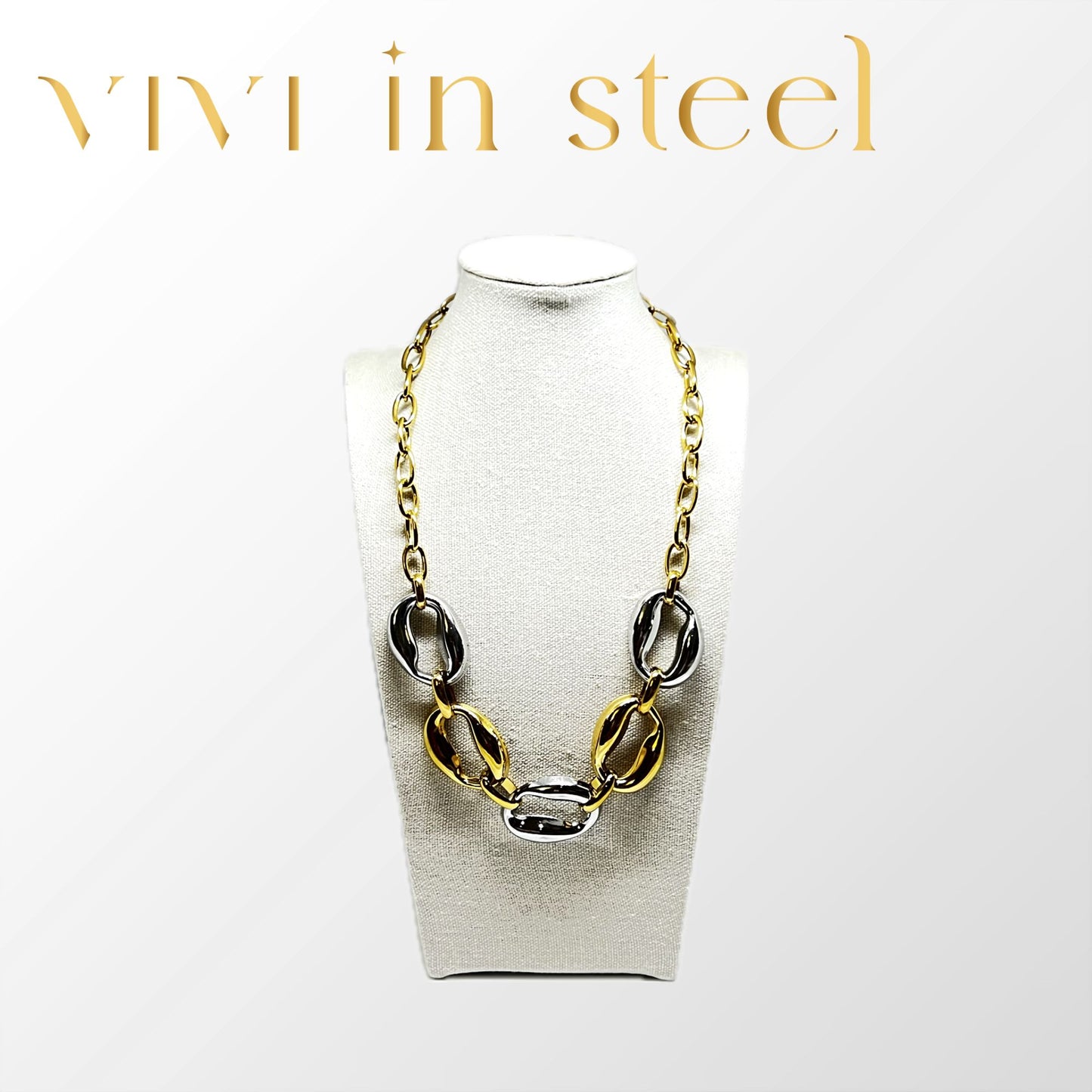 collana in acciaio catena bicolore