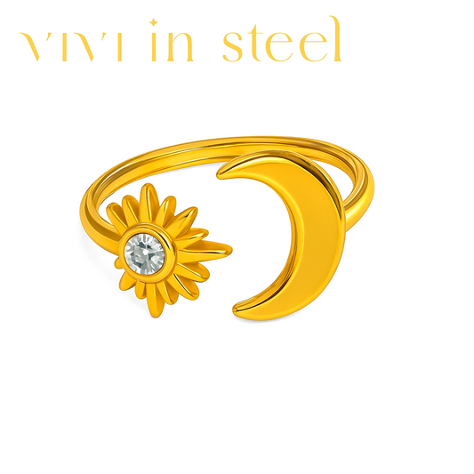 Anello acciaio sole e luna