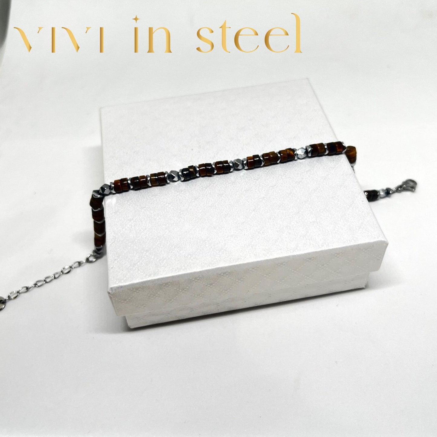 Bracciale pietre e acciaio da uomo