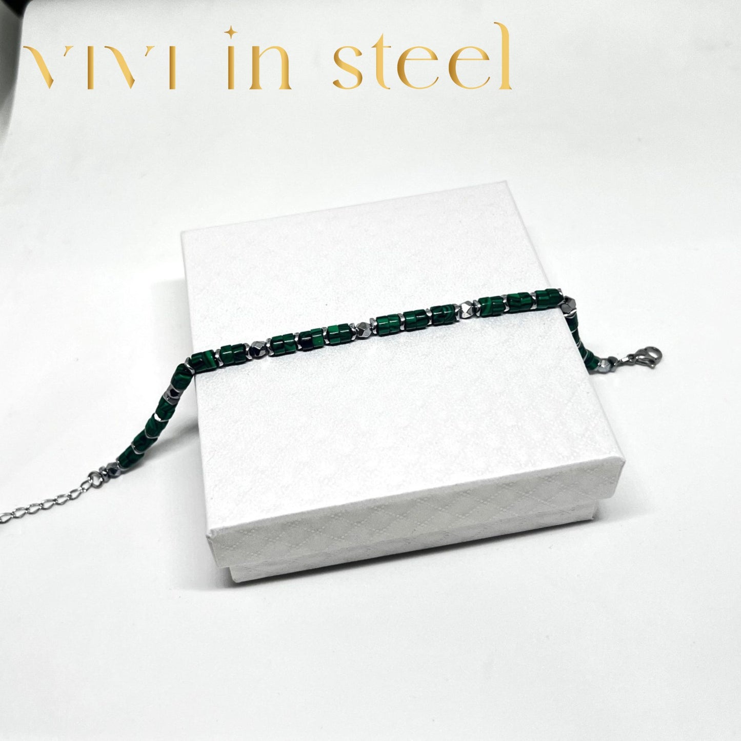 Bracciale pietre e acciaio da uomo