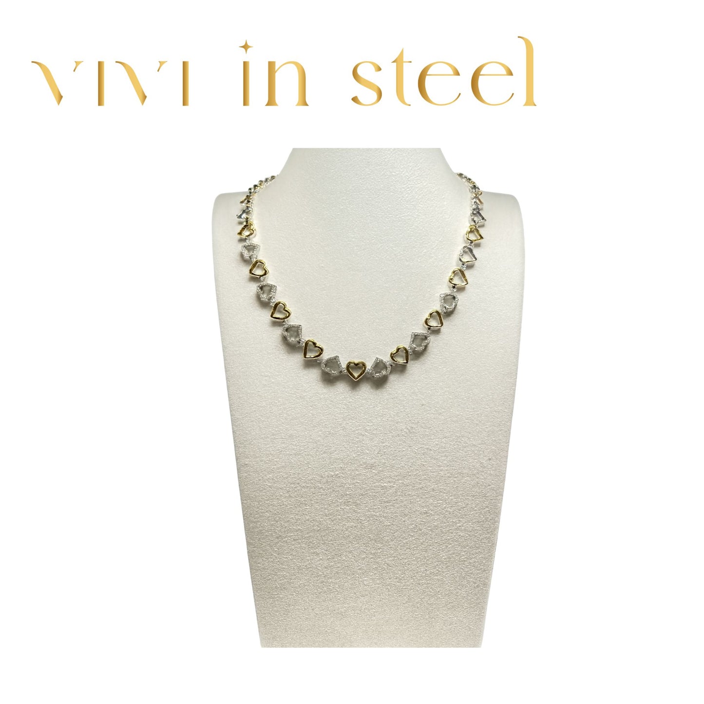 Collana  maglia a cuori in acciaio da donna