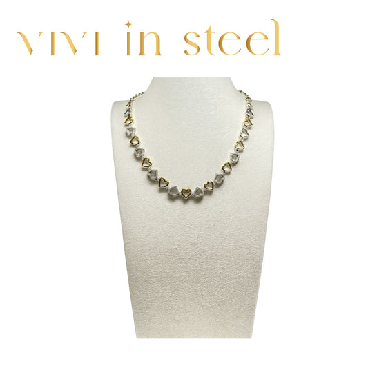 Collana  maglia a cuori in acciaio da donna