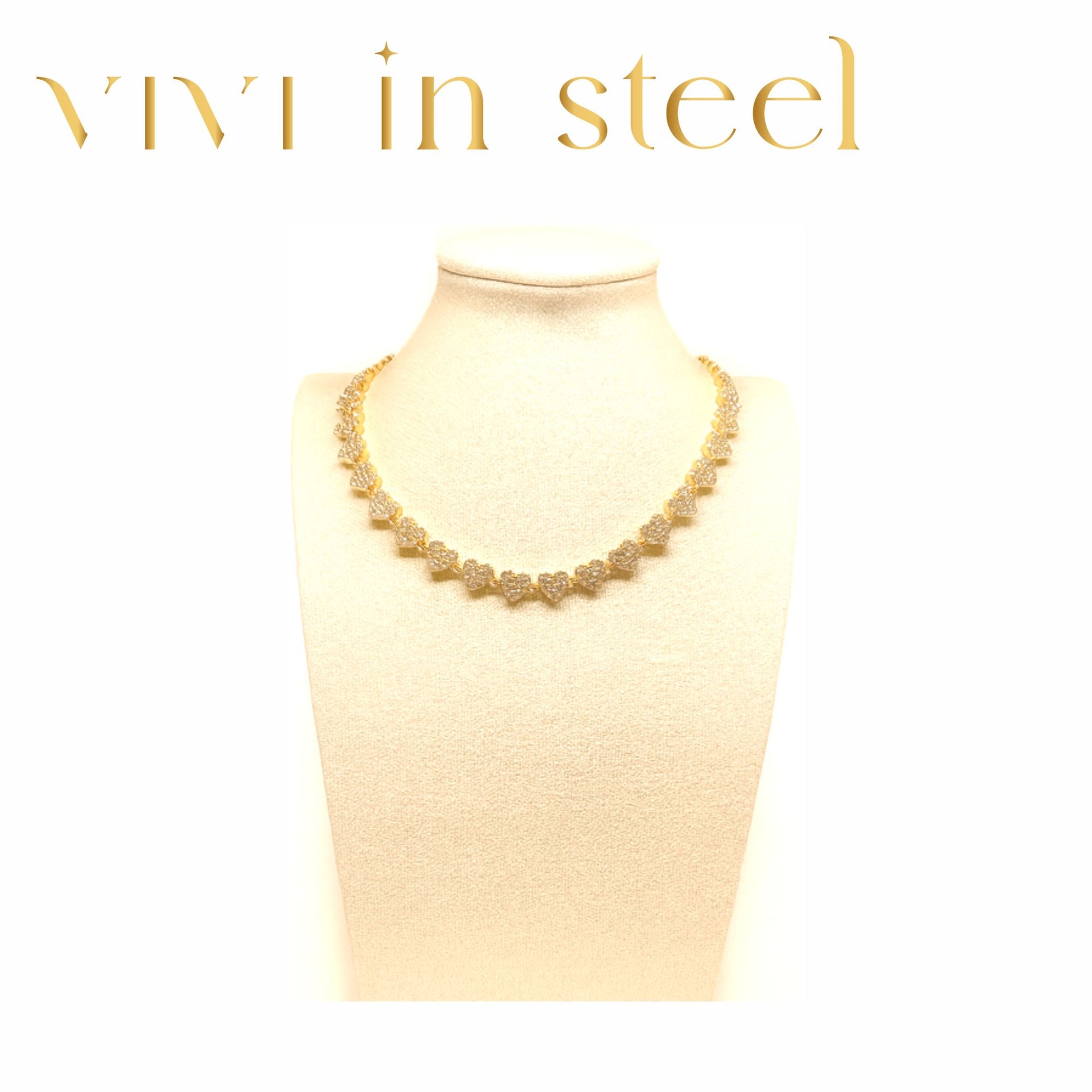 Collana in accaio gold cuoricini strass da donna