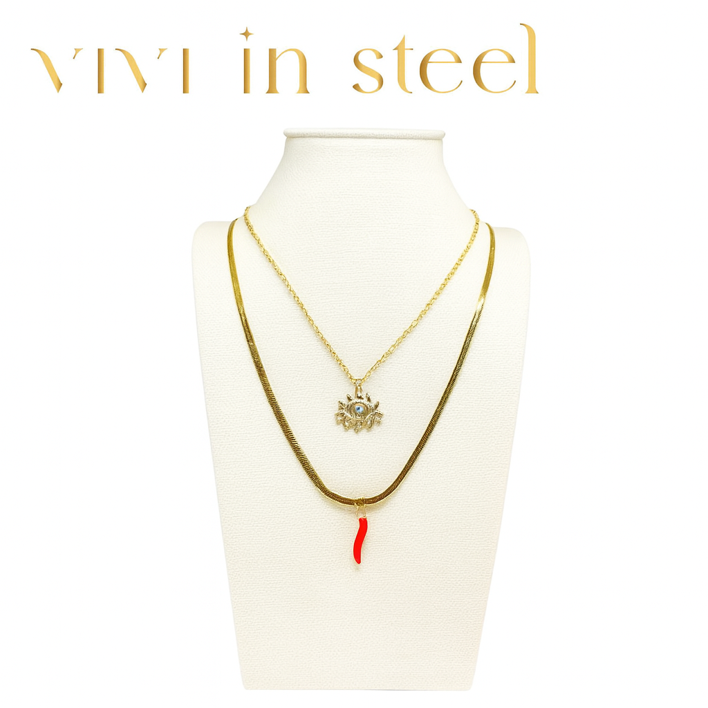 Combo due collane in acciaio gold con ciondoli da donna