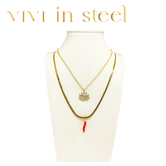 Combo due collane in acciaio gold con ciondoli da donna