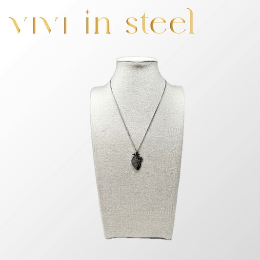 collana cuore bicolore nero e argento