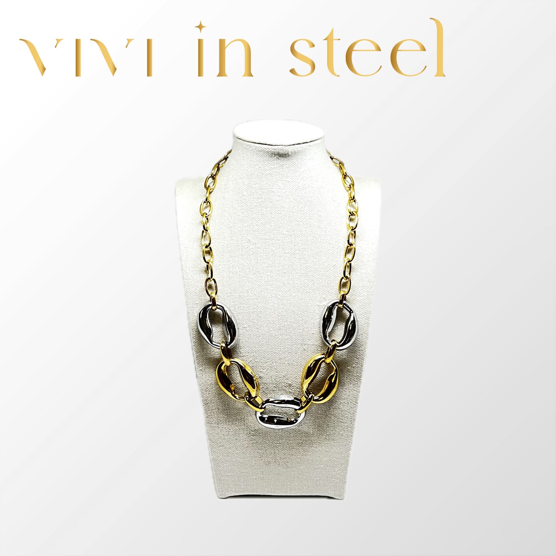 collana in acciaio catena bicolore