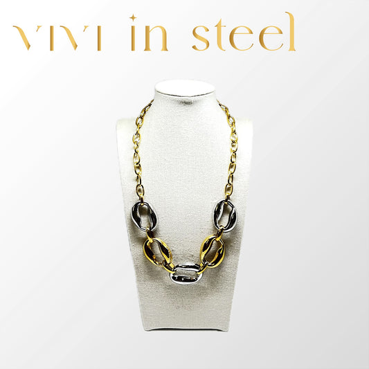 collana in acciaio catena bicolore