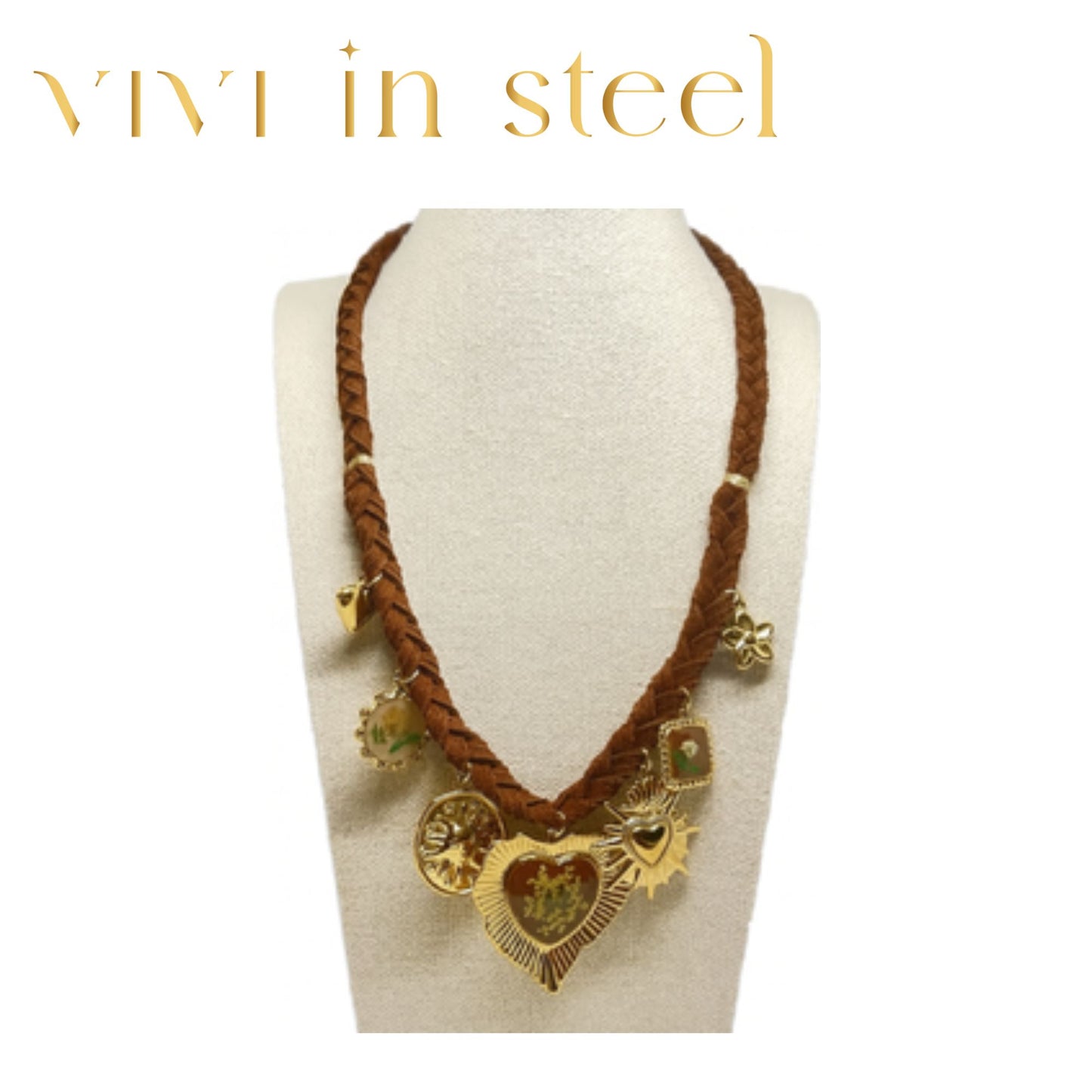 Collana corda caucciù e acciaio