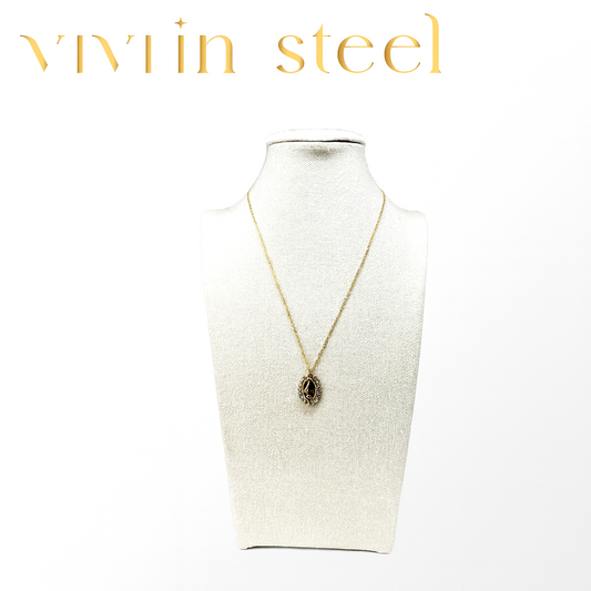 Collana in acciaio gold con ciondolo e strass da donna